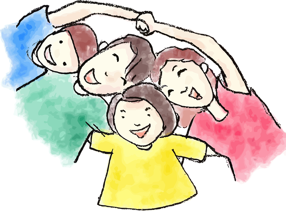 Grupa uśmiechniętych dzieci - rysunek