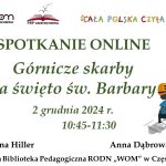 Na środku tytuł i termin spotkania. Poniżej worek ze złotem i górnik pchający wagonik z węglem.