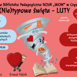 Z książki wychodzi trąba powietrzna, w niej: marchew, miś, rower, serce, nuty, kot i pizza. Na grafice – awatary prowadzących z sercami.